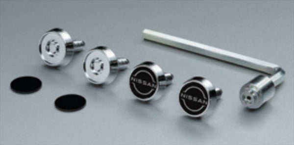 「Luke's」正品 SM21 車牌鎖（帶 Nissan 品牌標誌貼紙的鎖螺栓）*4 件裝正品 Nissan 零件鍍防盜安全密封貼花一點選項配件用品