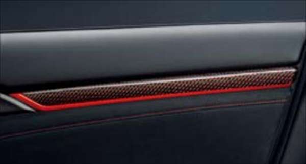 『シビック タイプR』 純正 FK8 インテリアパネルのドアパネル部 ※カーボン（貼り付けタイプ／リアルカーボン×レッドポリエステル綾織り） ※フロント用左右セット パーツ ホンダ純正部品 カーボン 内装パネル オプション アクセサリー 用品